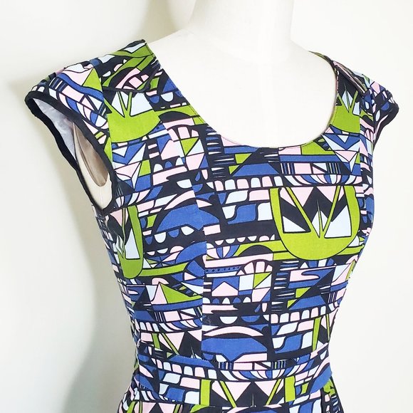 NOOWORKS Womens Skyway Print Cotton Stretch Dress M - Picture 2 of 13